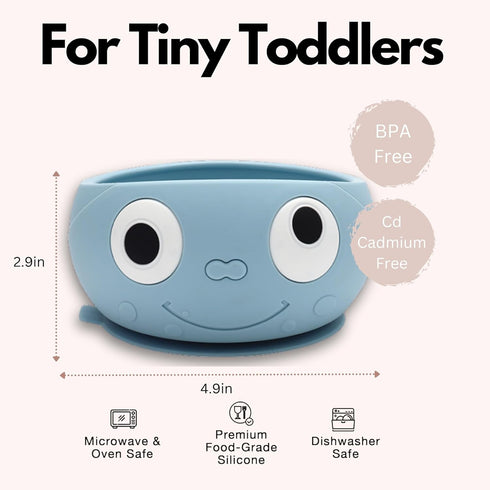 Big Eyes Baby Suction Bowl Self Feeding Set | Baby Fork and Spoon Set | Food Grade Silicone Plate for Babies & Toddlers | 4+ months (Blue)...