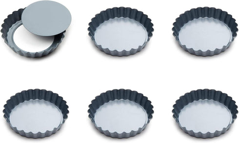 Fox Run Set of 6 Loose Bottom Mini Tart and Quiche Non-Stick Baking Pans, 4-Inch Diameter, Grey, Model Number: 44460...