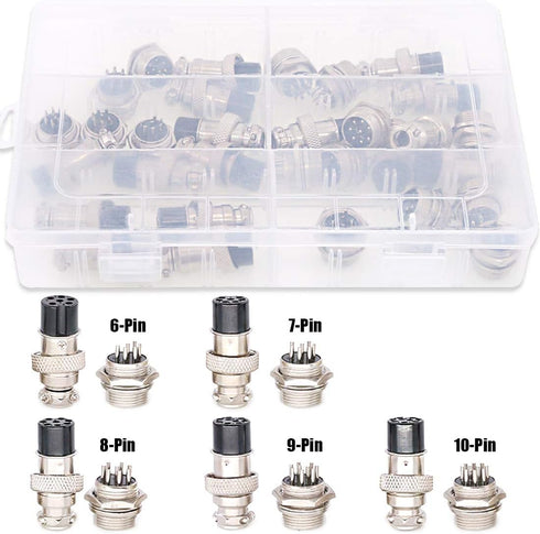 Hilitchi 32-Pieces 6 7 8 9 10 Pin 16mm Thread Male Female Panel Metal Aviation Wire Connector Plug Assortment Kit...