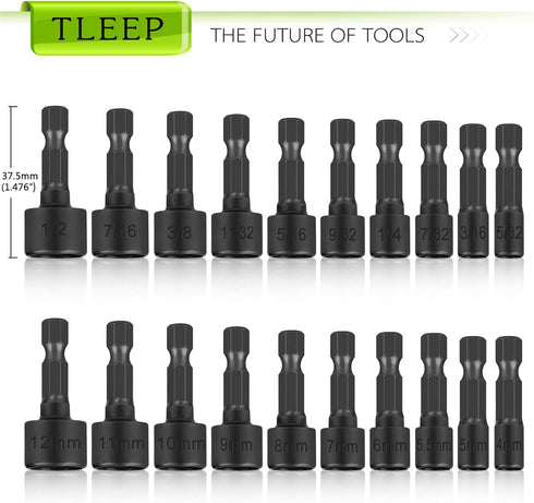 20 x Power Nut Driver Set for Impact Drill, SAE and Metric 1/4” Hex Head Drill Bit Set Screwdriver Socket Set, Chrome Vanadium Steel, Quick Change...
