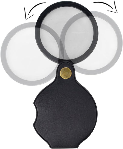 6X Mini Pocket Magnifying Glass Folding Pocket Magnifier Loupe with Rotating Protective Holster Leather Pouch for Reading,Science Class,Hobby (Bla...