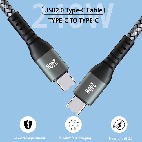15FT 240W USB C to USB C Super Fast Charging Cable,Nylon Braided Type C to Type C Charge Cable Compatible with iPhone 15,iPad Air 5/4,iPad Mini 6,...