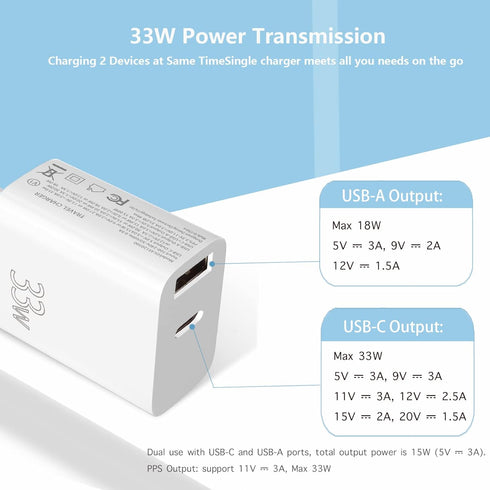 Dual USB C 33W Fast Wall Charger, Mini Block Power Brick Type C Wall Adapter Plug Qc3.0 for iPhone 13 12 11 Pro Max Xs Xr X, ipad Pro, Airpods Pro...