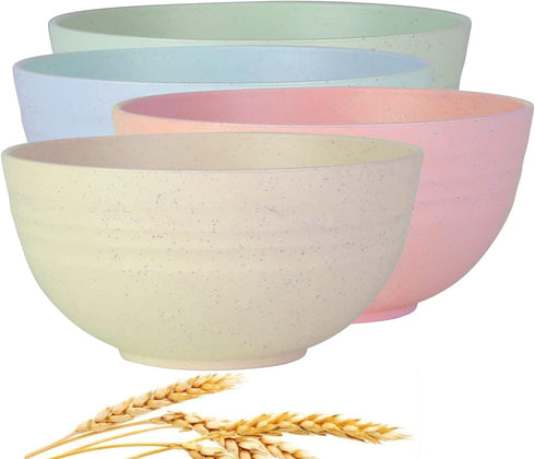 WANBY Lightweight Wheat Straw Cereal Bowls Unbreakable Dinner Dishes Bowl Set Dishwasher & Microwave Safe (Small 4 Pack 4.5')...