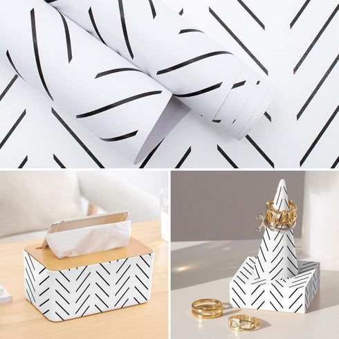 Erfoni Black and White Peel and Stick Wallpaper Modern Herringbone Contact Paper Bathroom 17.7inch x 78.7inch Geometric Removable Wall Paper Peel ...