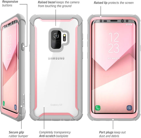 i-Blason Case for Galaxy S9 2018 Release, Ares Full-body Rugged Clear Bumper Case with Built-in Screen Protector (Pink)...