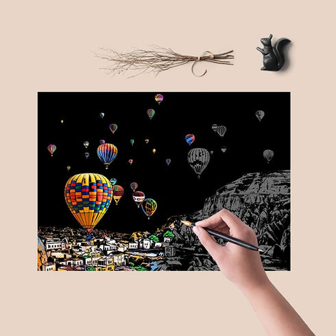 MIASTAR Scratch & Sketch Art for Kids & Adults, Rainbow Painting Night View Scratchboard(A4), Art & Craft, 4 Sheets Scratch Cards & Drawing Pen, C...