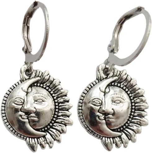 Celestial Sun and Moon Earrings, Mom/Grandma/Friends, Vintage Bohemian Leverback Earrings...