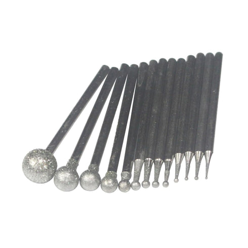 ?????? ???? 13 Pcs Ball Shape Diamond Burr - 3/32'' Shank Diamond Mounted Round Ball Burs Stone Carving Bits for Rotary Tools includes Dremel...