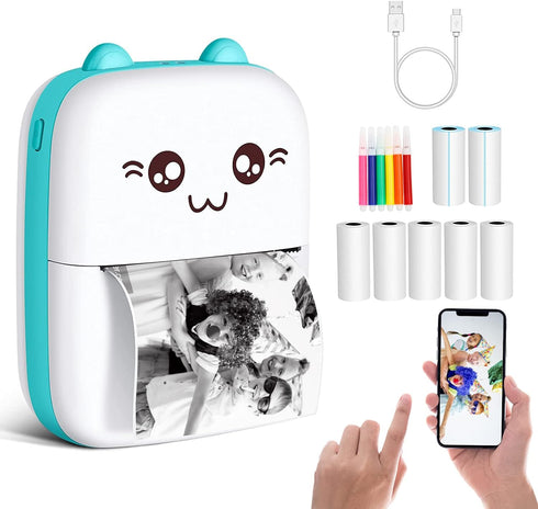 Mini Printer Portable, Pocket Thermal Printer with 7 Rolls Paper, Bluetooth Wireless Smart Printer for Photo Picture Office Receipt Label Note QR ...
