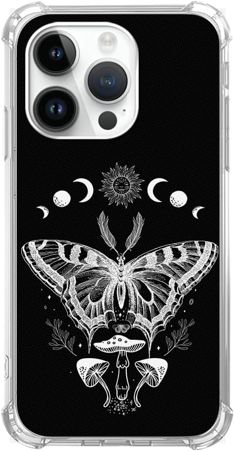 Celestial Sun Moon Moth Case Compatible with iPhone 15 Pro Max, Withcy Mushroom Moth Case for iPhone 15 Pro Max, Cool TPU Bumper Phone Case Cover...