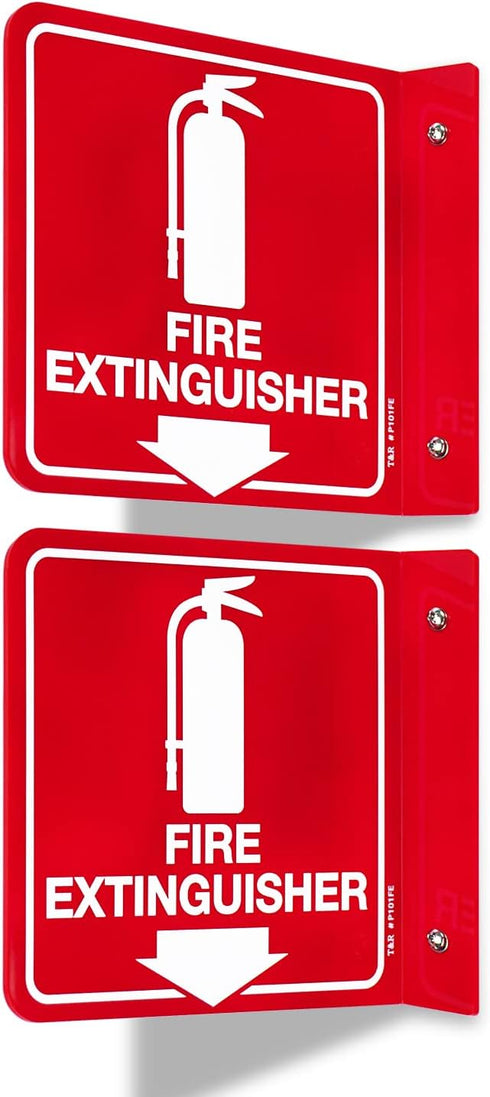 T&R Fire Extinguisher Sign, Fire Extinguisher with Down Arrow - 2 Pack - 6 x 6 Inches Acrylic, 2 pre-drilled holes, Includes Matching Screws, Use ...