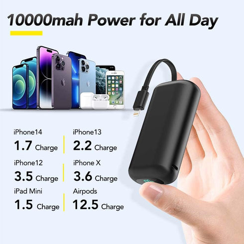 Portable Charger 10000mAh Compact Small Power Bank with Built-in Cable 20W PD Charging & LED Display Battery Pack Compatible with iPhone 14/14 Plu...