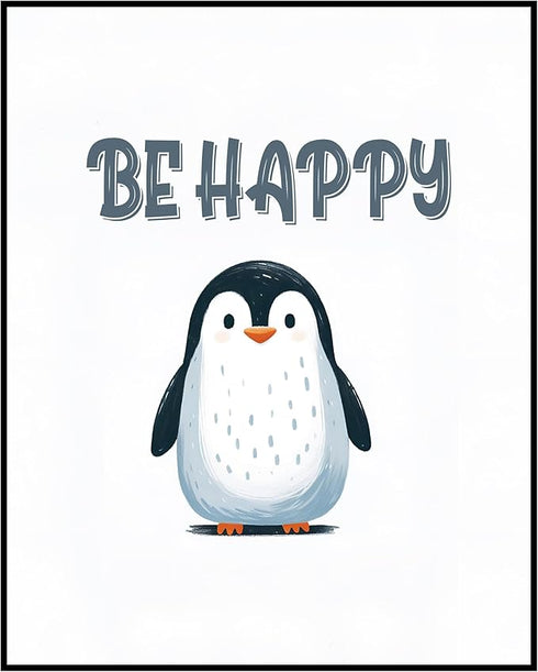 Posterizer 1 pcs-Be happy-cute penguin quote-Kids Room Art-Motivational & Inspirational Art-Gift for Daughter, Son, Kids-decor for nursery toddler...