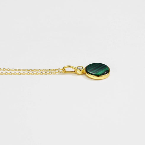 Mints 18K Golad Plated Malachite Pendant Necklace Sterling Silver with CZ Fine Jewelry for Women...