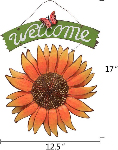 Sunflower Welcome Sign Metal Hanging Welcome Plaque for Wall Front Door - Decorative Flower Yard Signs Spring Wreath Decor for Garden Porch Patio ...