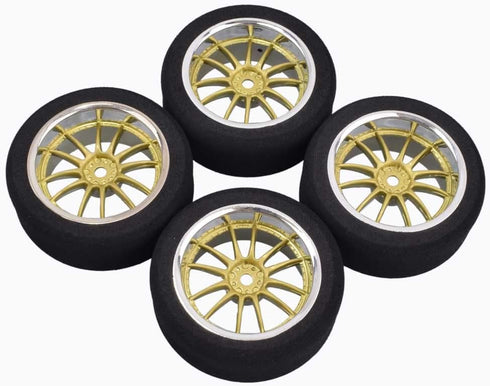 4Pcs 1/10 On-Road Foam Tires& 9003 Wheel Rims 12mm Hex for HSP HPI RC Racing Car Toy, Gold...