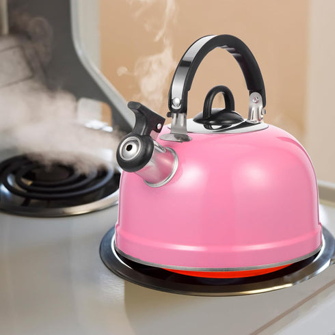 Ciieeo Stove Top Whistling Tea Kettle Pink Stainless Steel TeaPot Teapot with Filter Teakettle Floral for Stovetop...