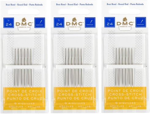 3 Pack DMC Size 24 Cross Stitch Needles (Total 18 Needles) - New Package...