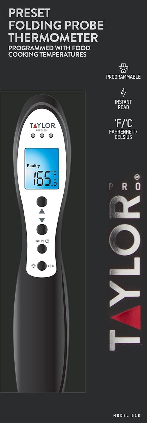 Taylor Instant Read Digital Meat Food Grill BBQ Cooking Kitchen Thermometer with Preset Settings and Light Alert...