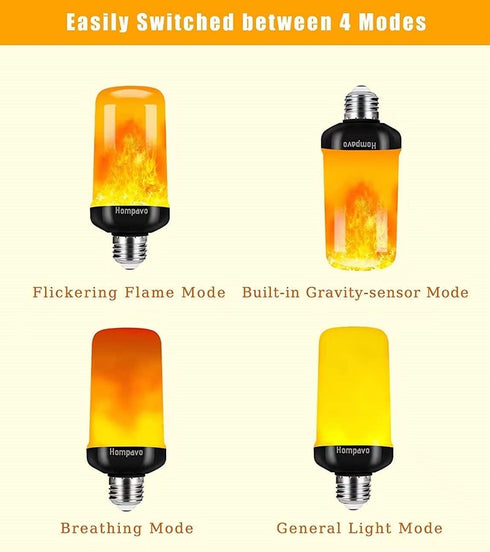 Hompavo ?Upgraded? LED Flame Light Bulbs, 4 Modes Flickering Light Bulbs with Upside Down Effect, E26/E27 Flame Bulb for Halloween, Christmas, Par...
