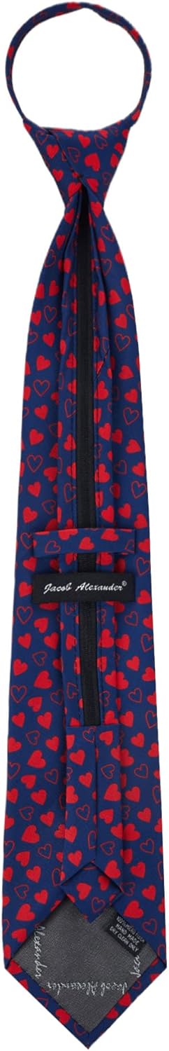 Jacob Alexander Men's Happy Valentine's Day Mini Red Hearts Pattern Pre-Tied Zipper Neck Tie - Dark Blue...