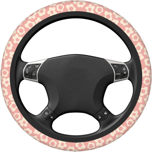 Pink Groovy Flower Abstract Floral Aesthetic Steering Wheel Cover for Women Men Girls Car Accessories Decor Anti-Slip Neoprene Auto Steering Wheel...