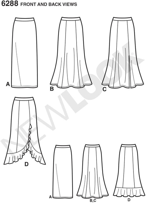 Simplicity New Look Easy Just 4 Knits Pattern 6288 Misses Pull on Knit Skirts, Sizes 8-10-12-14-16-18-20...