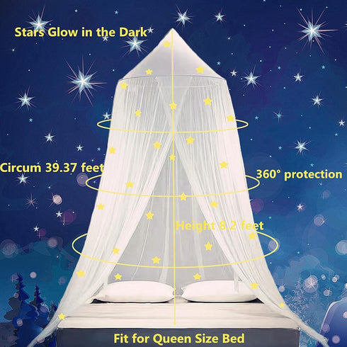 Eimilaly Stars Bed Canopy Glow in The Dark, Bed Canopy for Girls Mosquito Net, Princess Canopy for Girls Bed Room Decor, Blue...