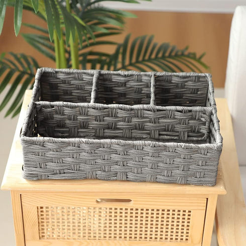 Toilet Paper Basket for Tank Topper,Woven Storage Box Cube Basket Bin Container, Shelf Cabinet(Grey 1pc) (14.17''L x 9.44''W x 3.93''H)...
