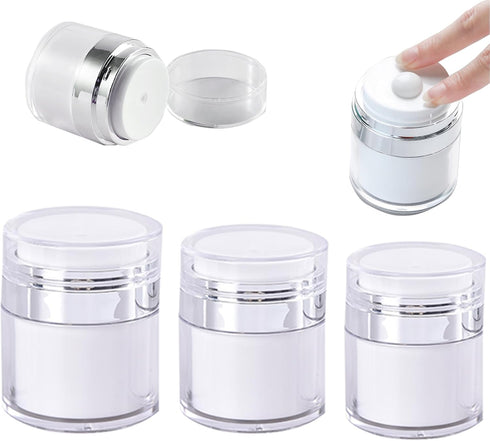 3Pcs Airless Pump Jars,Refillable Empty Airless Pump Jar Vacuum Push Down Moisturizer Pump Dispenser for Serums,Skincare Cream,Essence,Leak Proof ...