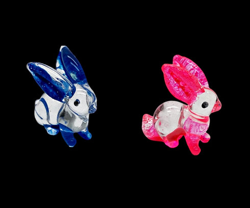 Garden Deco Glow in The Dark Tiny RABIT Hand Blown Art Glass Figurine Ornament Sculpture...
