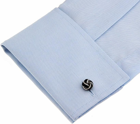 Knot Black Pair of Cufflinks in a Presentation Gift Box & Polishing Cloth...