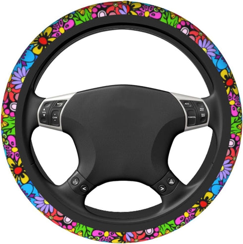 Hippie Flower Steering Wheel Cover Car Accessories Cute for Women Girls Girly Universal 15 Inch Neoprene Auto Interior Decor Anti Slip Car Truck P...