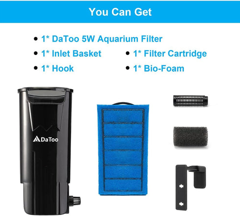 DaToo Aquarium Power Filter in-Tank Ultra Silent Small Fish Tank Filter 5W for Aquarium 10 to 20 Gallon Tank, 1 Yr Warranty...
