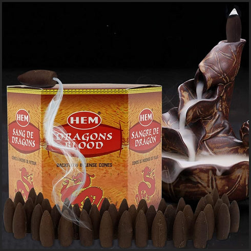 Dragons Blood Hem Backflow Incense Cones for Waterfall Aromatic Smoke Fountain Haze Falls - 40 Large Back Flow Incense Cones Scented...