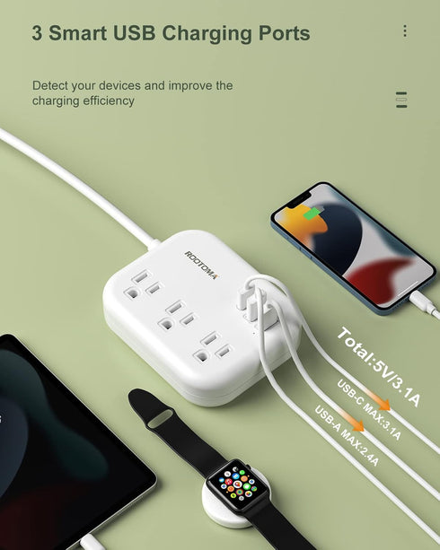 European Travel Plug Adapter with USB C, ROOTOMA Outlet Converter US to Europe 3 Outlets 3 USB Ports, International Power Strip for EU Spain Franc...