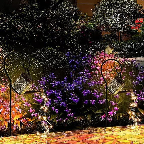 Solar Watering Can Lights, LED Solar Lantern String Light Outdoor Garden Waterproof Hollowed-Out Retro Metal Water Can Lights, for Garden Patio Ya...