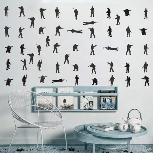 48PCS Military Wall Stickers for Boys Bedroom, Army Soldier Decals with Seals, Infantry, Snipers, Stormtroopers, Artillery Figures, Vinyl Removabl...
