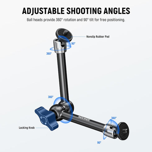 NEEWER 9.8"/25cm Adjustable Friction Magic Arm with 1/4" Screw on Both Ends, Compatible with SmallRig Cage, Flash/LED Light/Microphone/Monitor/Sup...
