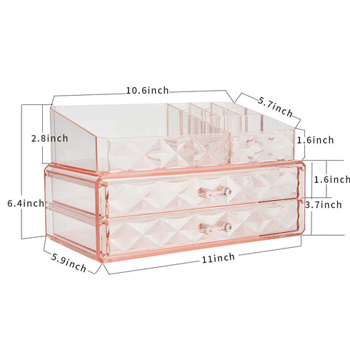 ZHIAI Makeup Organizer Acrylic Cosmetic Storage Drawers and Jewelry Display Box (2 rectangular drawer)...