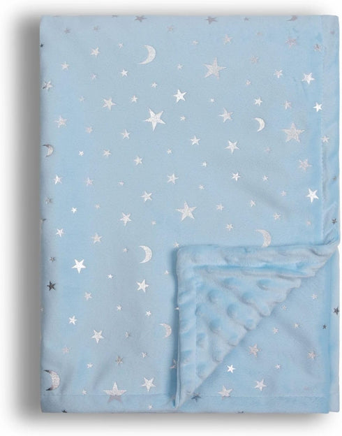 Baby Blanket for Boys Girls Soft Minky with Double Layer Dotted Backing, Star and Moon Printed 30 x 40 Inch Receiving Blanket (Blue)...