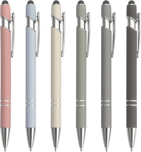 Ballpoint Pen 2-in-1 Stylus Retractable Ballpoint Pen with Stylus tip, Metal Stylus Pen for Touch Screens, 1.0 mm Black Ink (Pastel Color) 6 Pack...