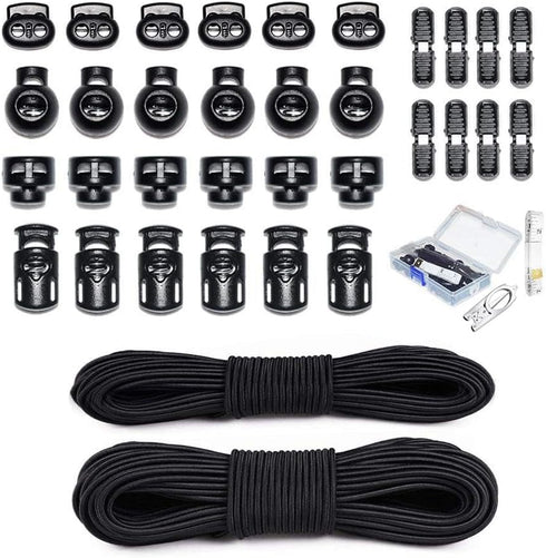 42 Pcs Cord Locks End Spring Toggle Stopper Zipper Pull Ends Fastener Buttons with 18 Yard Elastic Bungee Cord Stretch String for Drawstring, Shoe...