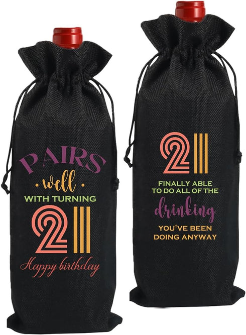 Cool 21st Birthday Gifts for Her Him Wine Bag, 21 Year Old Birthday Gifts for Her Women Men, Happy Anniversary 21st Birthday Party Decorations for...