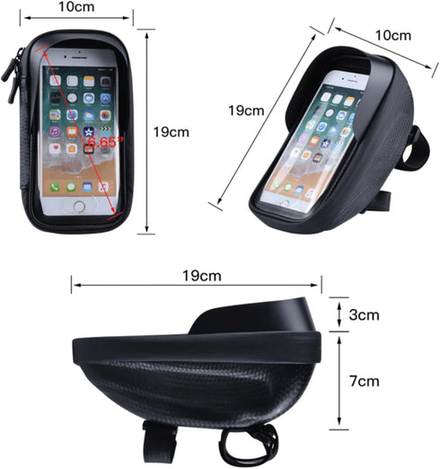 Bike/Bicycle Phone Front Frame Bag, Waterproof, Tube Bag, Cycling Pouch - Compatible for Phones Under 6.65”...