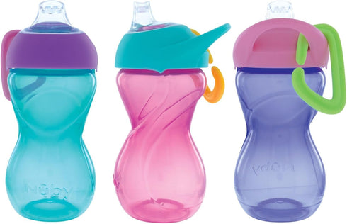 Nuby No-Spill Clik-It Soft Spout Sippy Cup with Easy Grip - (3-Pack) 10 oz - Baby Sippy Cup for 6+ Month Old - Aqua/Pink/Purple...