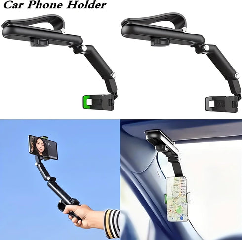 Rotatable and Retractable Car Phone Holder - 2024 New 1080° Multifunction Sun Visor Universal 360 Rotating Cell Phone Holder Mobile Mount for Vehi...