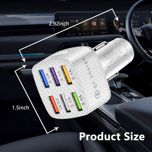 Car Charger Adapter,6 Ports USB QC3.0 Fast Car Charger QC3.0/3.1A,32V Upgraded Smart Shunt Car Phone Charger Compatible iPhone 14 13 12 Pro Max/Al...