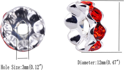 Rhinestone Beads for Pens Making,100pcs 12mm Bulk Beadable Spacer Beads for Pens,Fancy Glitter Wave Diamond Crystal Beads for Bracelet Jewelry Mak...